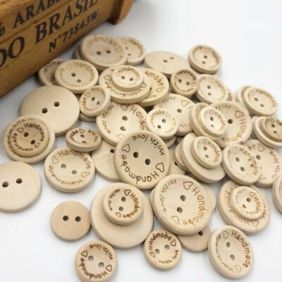 Handmade with Love Wooden Buttons | 15mm 20mm 25mm | Craft Sewing Embellishments