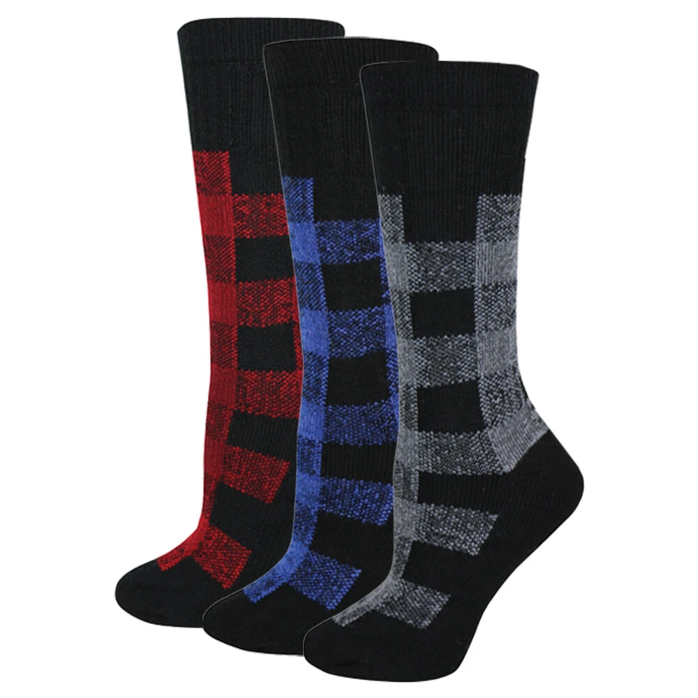 Wise Blend Womens Plaid Flannel Pattern Merino Wool Crew Boot Slouch Socks 2 PK