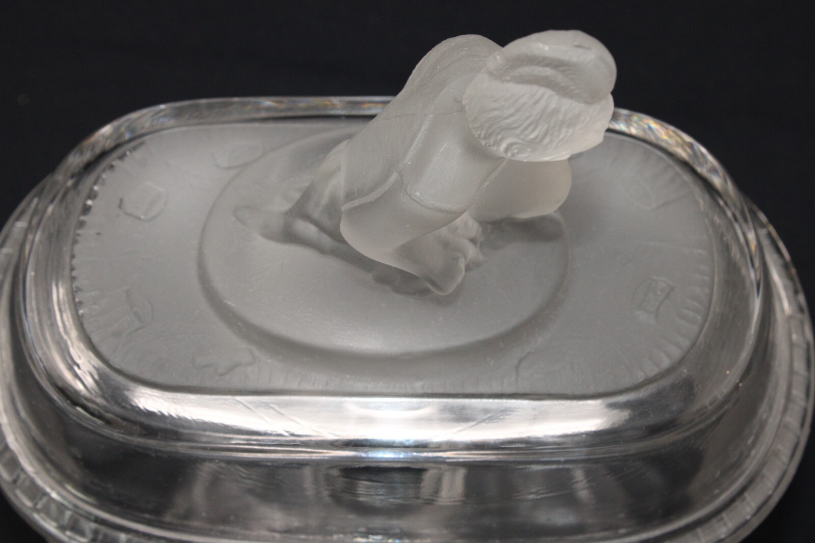 Vintage L G Wright WESTWARD HO! Clear & Frosted Glass Compote, 7" Long VGUC