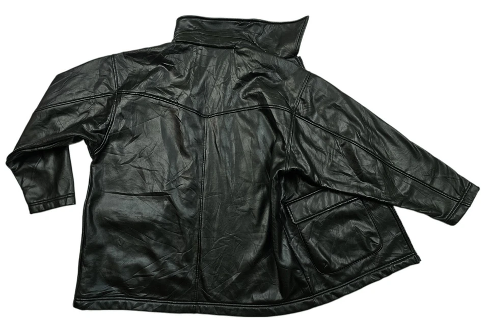 *HOT VTG JAPAN Men ADIDAS SPORTS PARKA LINED STRETCH BLACK PU LEATHER Jacket M-L - Image 4 of 4