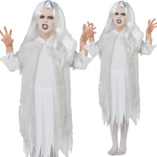 Ghostly Spirit Costume Girls Halloween Ghost Bride Fancy Dress Outfit  Wig