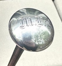 Vintage Antique Sterling Silver Brass Tip Fancy Swagger Knob Walking Stick Cane