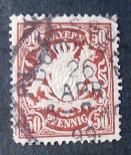 GERMANY GERMANY BAVARIA 1890 BAYERN "COAT OF ARMS" 50pf. USED Mic. 63
