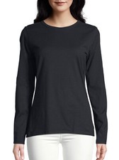 Hanes Women's Long-Sleeve Crewneck Tee, Black, Large 12-14
