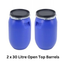 NEW Value Twin Pack of 2 x 30 Litre Blue HDPE Plastic Barrels Drums Food Safe
