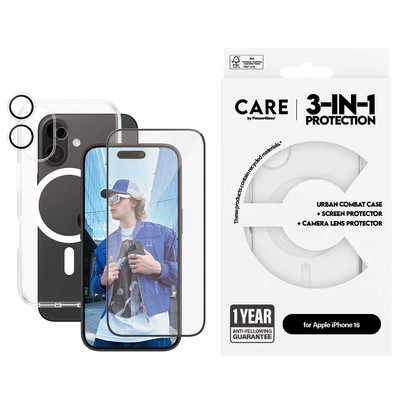 CARE Flagship 3in1 Schutz mit Case, Display- und Kameraschutz für iPhone 16 NEU