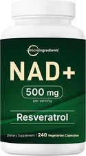 Micro Ingredients NAD+ 500mg with Resveratrol Supplement, 240 Veggie Capsules |