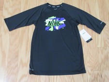 Nike Dri-Fit Boys UPF 40 Swim Sun Shirt Black Large  BRAND NEW WITH TAG 