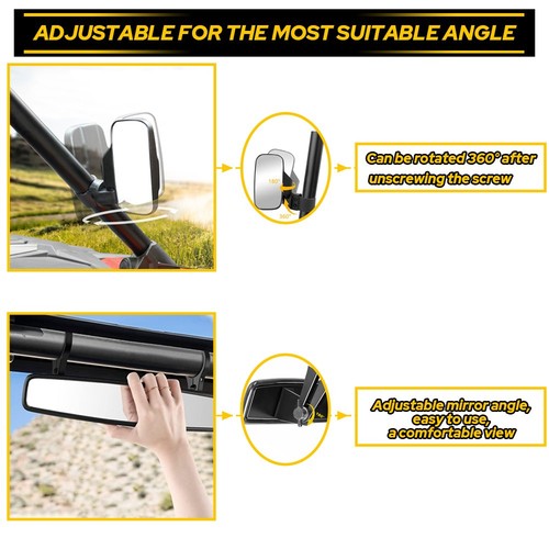 Rear UTV Mirrors Side&Center Set 1.75" Roll Bar For RZR Polaris 570/900/XP 1000 - Afbeelding 21 van 22