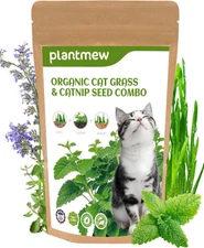 Organic Cat Grass & Catnip Seeds Kit – 3 Pack Oat & Barley Grass for Indoor Cats