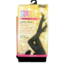 Star Power Spanx Center Stage Patterned Shaping Tights Ribbed Row Bkdrop Black E