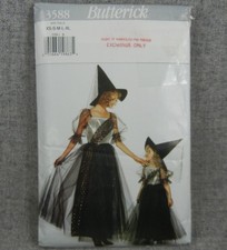 Butterick 3588 Misses Girls Witch Costume Dress Overskirt Hat XS-XL / XS-L Uncut
