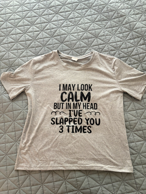 Graphic Quote Crewneck Short Sleeve Knit T-Shirt Beige Regular Size L