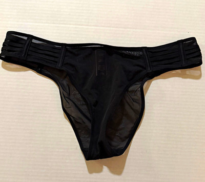 Victoria's Secret Women's L Black Sheer Solid Mesh Strappy Thong Panties 1 Pack