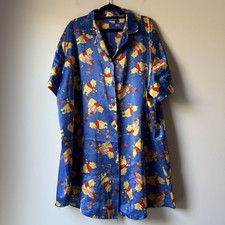 Vintage Disney Winnie the Pooh Nighty Size 24 Blue Button Up Short Sleeve Silky