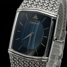 SEIKO CREDOR 2F70-5380 Vintage Quartz Black Dial Stainless Steel Watch Working