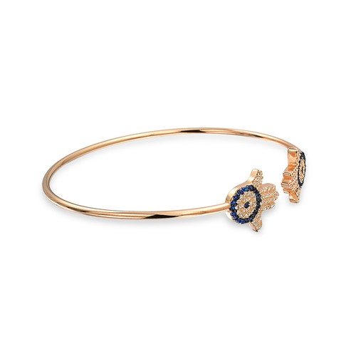 CZ Pave Hamsa Hand Evil Eye Bangle Bracelet, Rose Gold Plated Sterling Silver - 第 3/4 張圖片