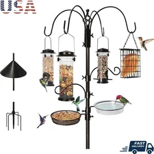 Squirrel Proof Bird Feeder Station Metal Baffle Hooks Suet Tube Water Bowl New