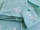 Vintage Italian Hand Embroidered Turquoise Blue Linen Banquet Tablecloth 12 Npk — photo 8