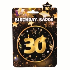 Forum Novelties Black and Gold 30th Birthday Badge Pin 4" Dia