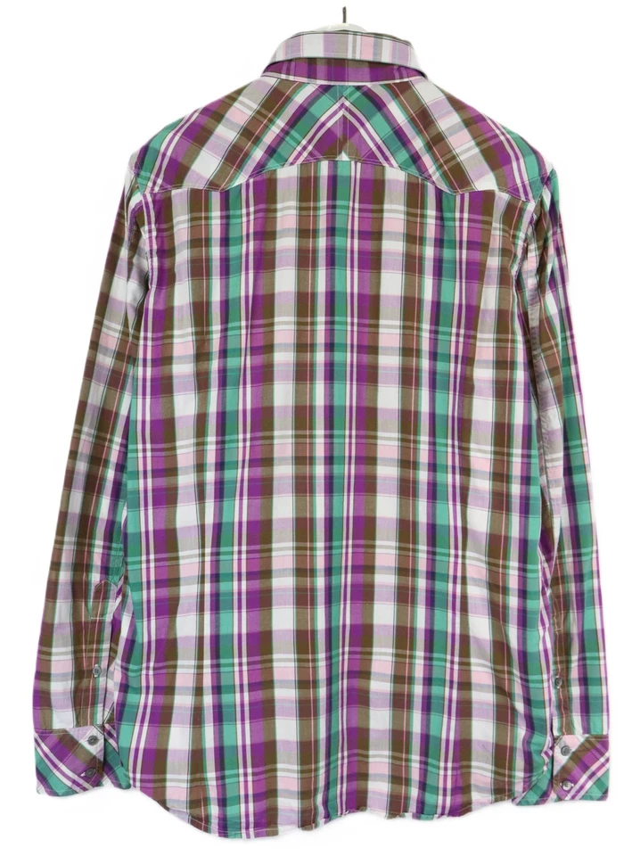 Diesel Hombres Camisa Pecho Grande Bolsillos Estilo Del Oeste Multicolor Cuadros - Imagen 2 de 4
