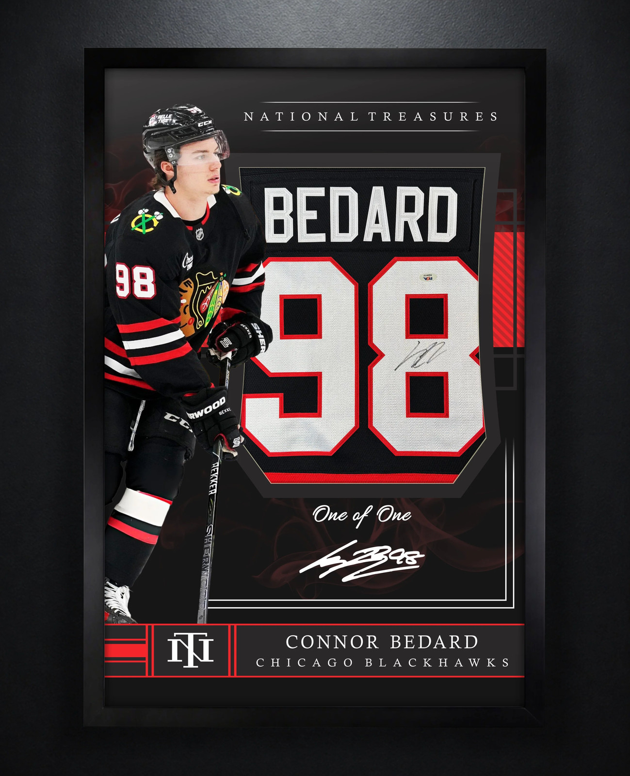 Connor Bedard Signed Chicago Blackhawks Fanatics Jersey Framed PSA COA Auto view 1