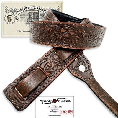 Walker & Williams M-20-BRN Bourbon Brown Premium Leather Padded Mandolin Strap