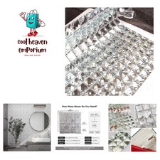 Peel and Stick Mirror Glass Mosaic Tile, 3/4 Inch Silver Square, Crystal Diam...