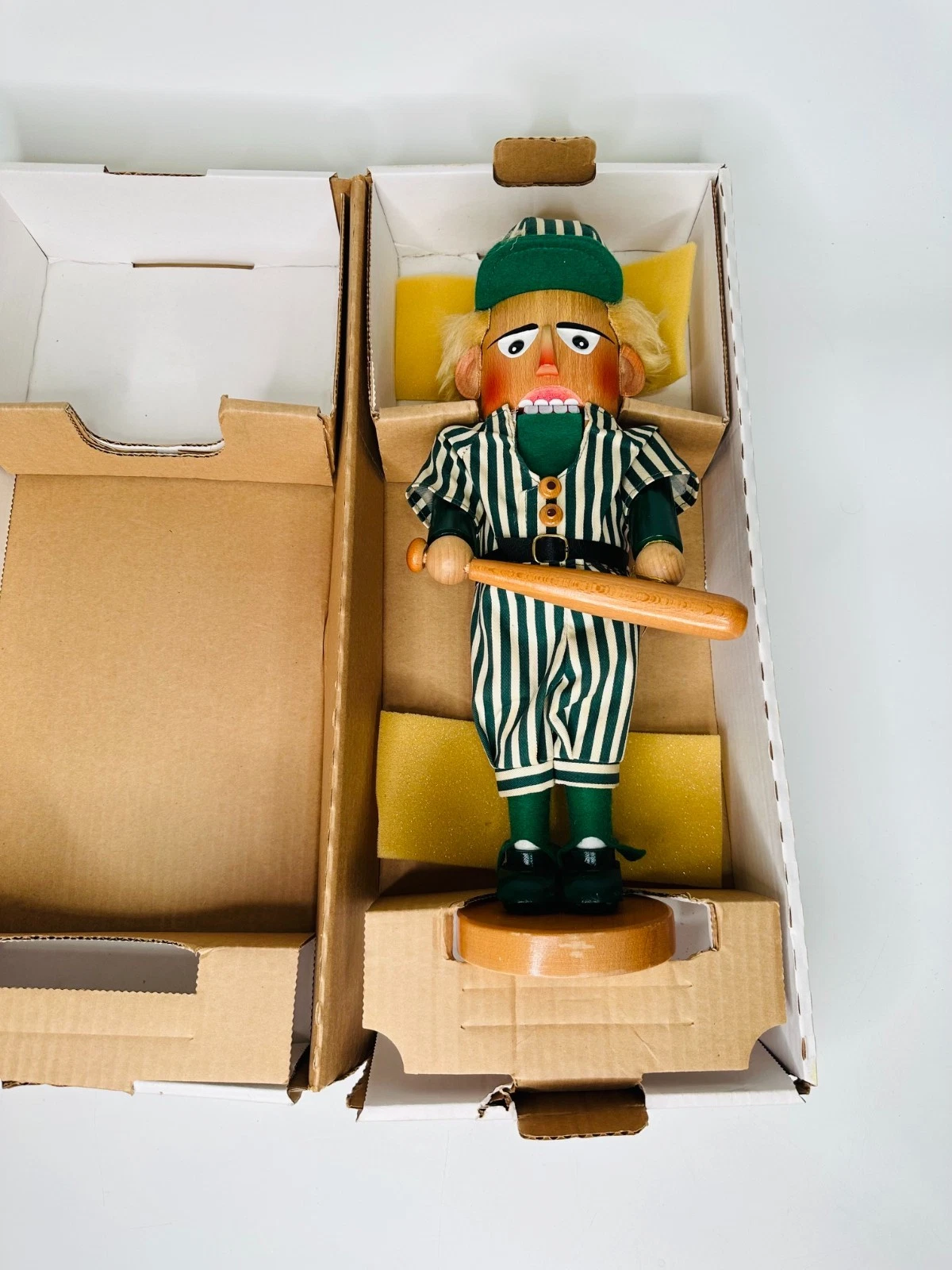 Steinbach Nutcracker Baseballer S870 16" Green Stripe Uniform, Hang Tag & Box