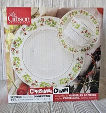 NEW Gibson Everyday China CHRISTMAS CHARM-12 Piece Set --New in open box