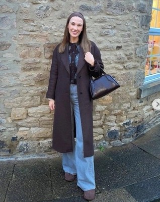 Zara COAT WITH COMBINED LEATHER EFFECT COLLAR BROWN, Size S Ref 8464/323