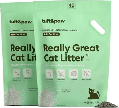 Tuft & Paw Really Great Cat Litter Low Tracking Tofu Litter Clumping 9.25lbs x 2