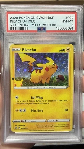 2020 POKEMON SWSH GENERAL MILLS 25TH ANNIVERSARY #039 PIKACHU-HOLO PSA 8