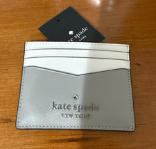 BRAND NEW Kate Spade Staci Grey  White Leather Card Case Small Slim Wallet