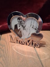 Mr  Mrs Heart Shaped Photo Frame Less Than 5 Inches Silver