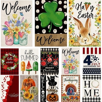 Garden Flags 12x18 Double Side Set of 12 Yard Flags for Outside Seasonal Garden