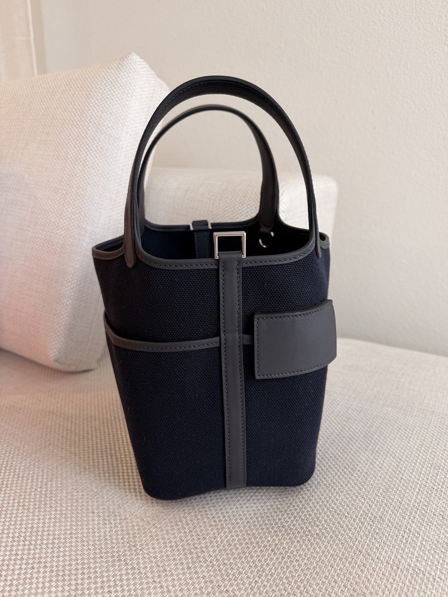 Hermes Cargo Picotin 18 Lock Bag Canvas - Navy Blue x Palladium