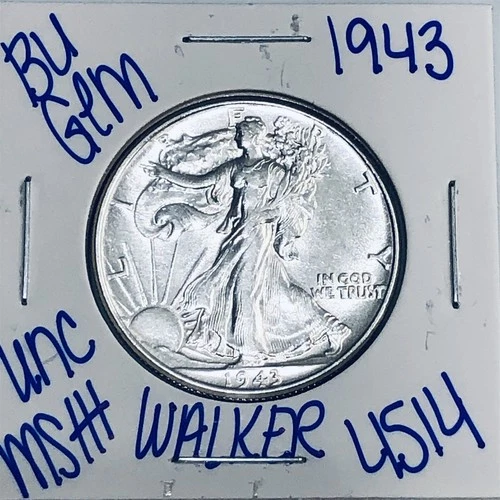 1943 BU UNCIRCULATED WALKING LIBERTY SILVER HALF DOLLAR AUTHENTIC U.S. MINT 4514