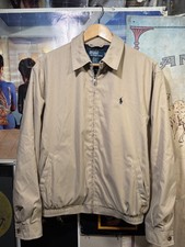 Vintage Polo Ralph Lauren Harrington Jacket Mens Large Tan Tartain Lined