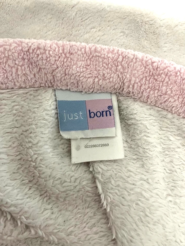 Cobertor de lã Just Born bege I Love You coelho acabamento rosa macio segurança Lovey - Imagem 3 de 4