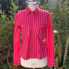 Cacharel Shirt Stripe Red Pink Snap Buttons Size 8