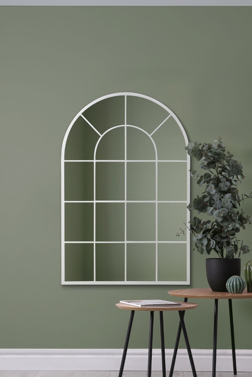 The Arcus New Extra Large White Arched Window Mirror 47""x31"" 120x80cm