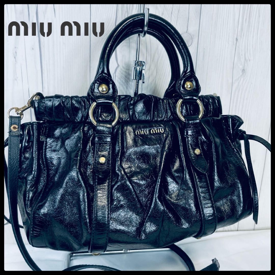 Auth Miu Miu Vitello Lux 2Way Shoulder Handbag Leather Bag