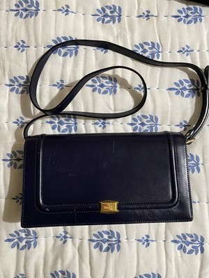 Bally Black Leather Shoulder Bag with Gold Metal Fittings Vintage Authentic