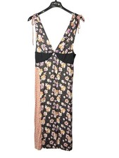 Urban Outfitters Ryker Satin Midi Slip Dress Size L V Neck Mixed Prints Floral