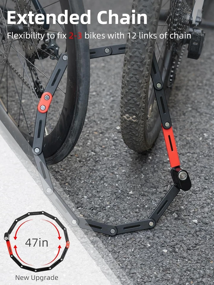 ROCKBROS Cerradura Bicicleta Plegable 120cm/47.24" con 2 Llaves Sin Robo Cerradura Bicicleta Eléctrica Resistente Foto 3 de 4