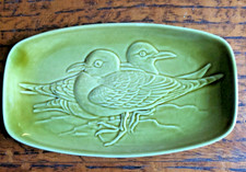 Vintage POOLE POTTERY Olive Green Trinket Dish DUCKS vgc