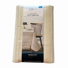 NEW MAINSTAYS Beige Stripe PEVA Tablecloth 60  x84  , Chloride Free