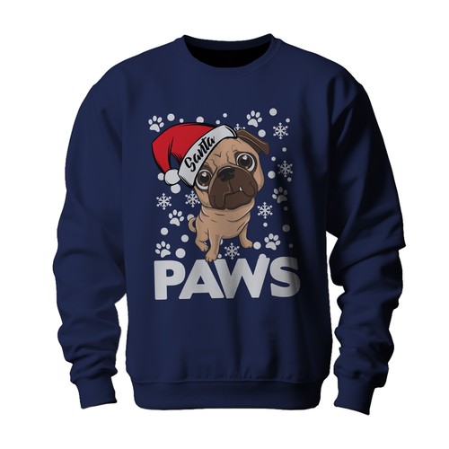 Santa Paws Pug Dog sweatshirt - Funny and Festive! 100% cotton, Funny sweatshirt - Picture 9 of 34