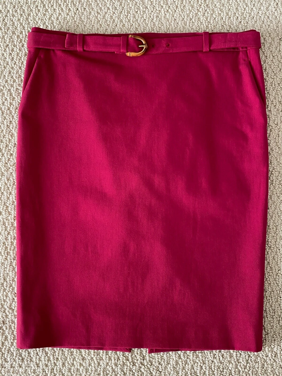 Neuf avec étiquettes jupe crayon Gucci brillant cerise bambou ceinture sergé longueur genou 46 10